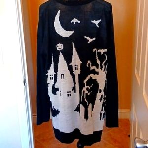 DOLLSKILL 2X TRICKZ N TREATZ BLACK/WHITE LONG-SLEEVED CARDIGAN BUTTON DOWN